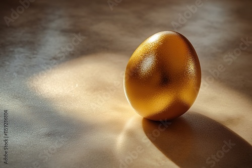 golden easter egg resting on smooth matte surface with soft gradient shadow photo