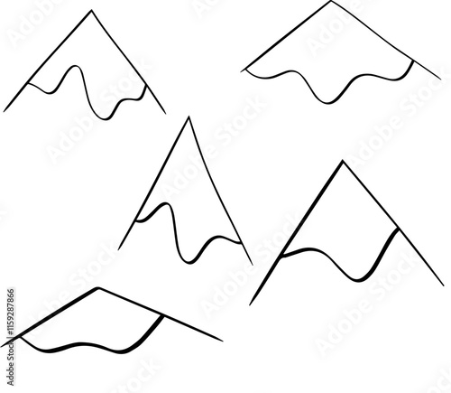 Hand Drawn mountain peaks with snow vector illustration set, landscape nature silhouette, engraving style,  vector illustration.