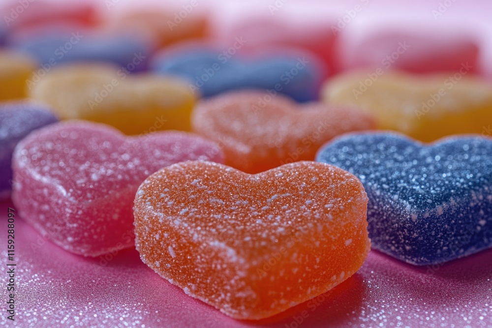 A close-up shot of a cluster of colorful gummy hearts A close-up shot of a cluster of colorful gummy hearts