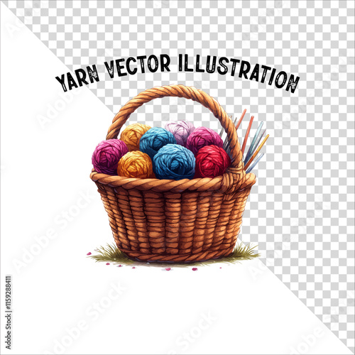A clipart of knitting needles and yarn with basket. Skein of yarn with knitting needles
