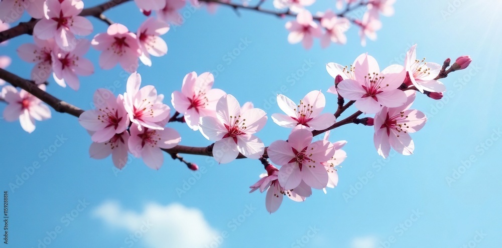 A delicate cherry blossom tree blooms against a Phantom Blue sky, , floral, nature A delicate cherry blossom tree blooms against a Phantom Blue sky, , floral, nature