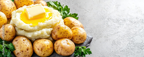 Creamy mashed potatoes topped butter and parsley and the concept of saturated fat intake