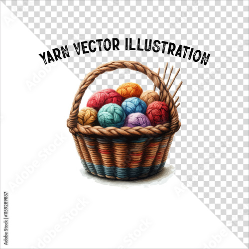 A clipart of knitting needles and yarn with basket. Skein of yarn with knitting needles