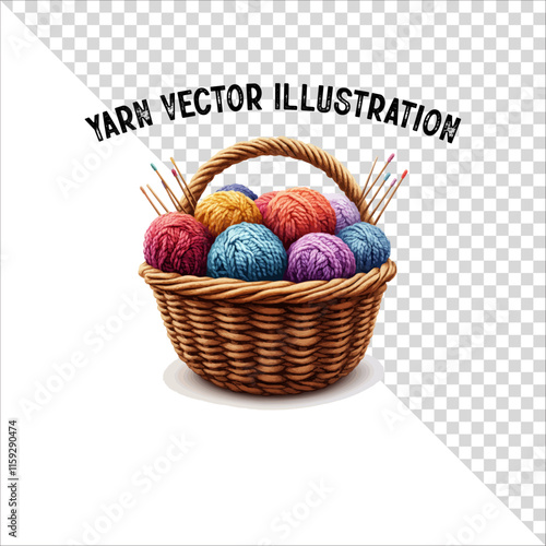 A clipart of knitting needles and yarn with basket. Skein of yarn with knitting needles