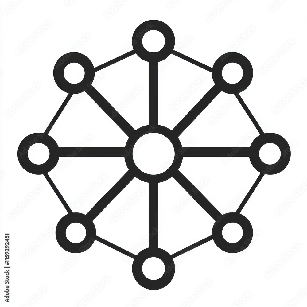 A minimalist black and white network diagram highlighting interconnected nodes and a central hub. A minimalist black and white network diagram highlighting interconnected nodes and a central hub.