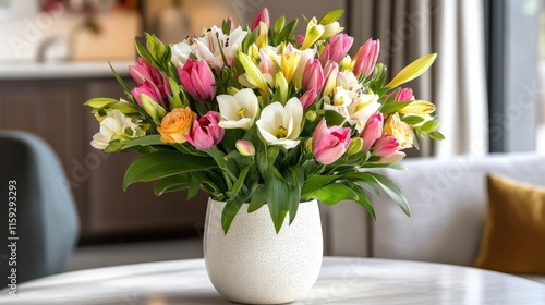 Wallpaper Mural A vibrant bouquet of flower in a decorative vase, enhancing the living space's aesthetics. Torontodigital.ca