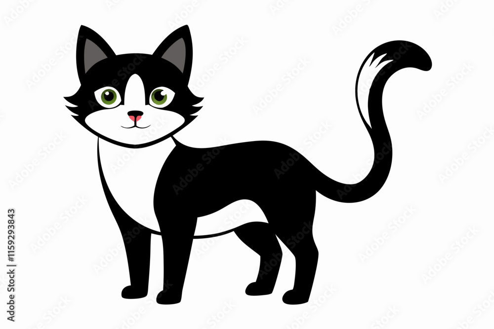 Black and White Cat Vector Illustration on White Background Black and White Cat Vector Illustration on White Background