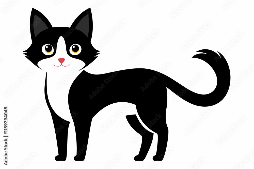Charming Black and White Cat with Heart Vector Illustration Charming Black and White Cat with Heart Vector Illustration