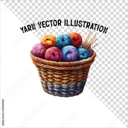 A clipart of knitting needles and yarn with basket. Skein of yarn with knitting needles