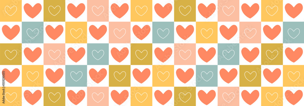 Valentine's day abstract geometric seamless pattern. Mosaic minimalist background, banner, template with simple shapes, hearts. Valentine's day abstract geometric seamless pattern. Mosaic minimalist background, banner, template with simple shapes, hearts.