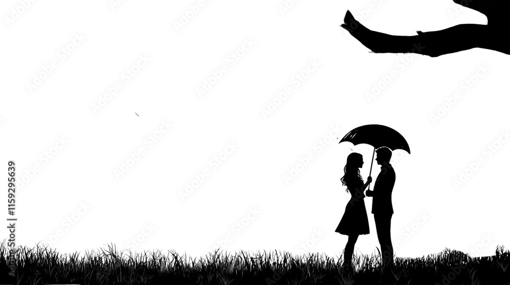 a couple holding an umbrella, standing under a tree isolated on a transparent background a couple holding an umbrella, standing under a tree isolated on a transparent background