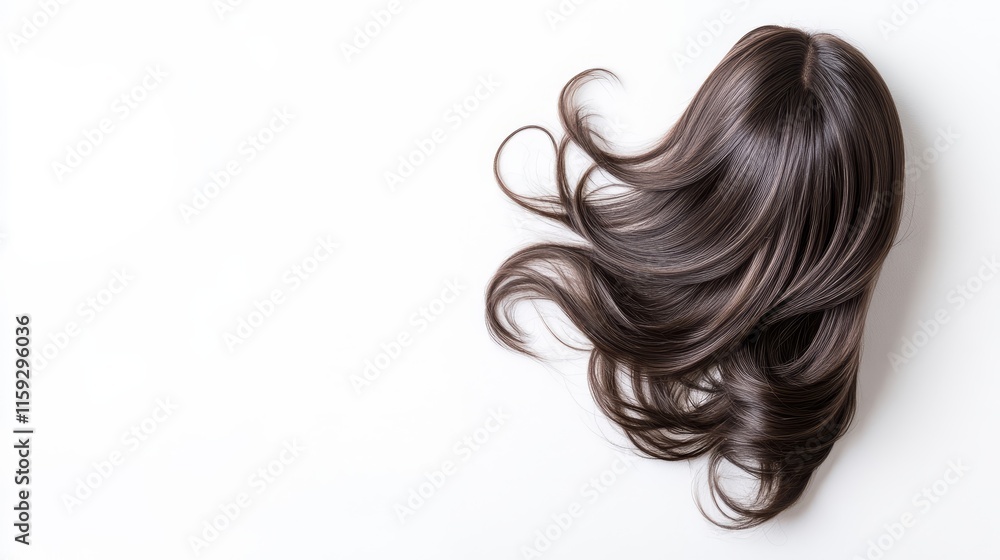 Fototapeta premium Luxurious Wavy Brown Hair Isolated on White Background Perfect for Beauty and Fashion Concepts, Haircare Products, and Salon Services Photography