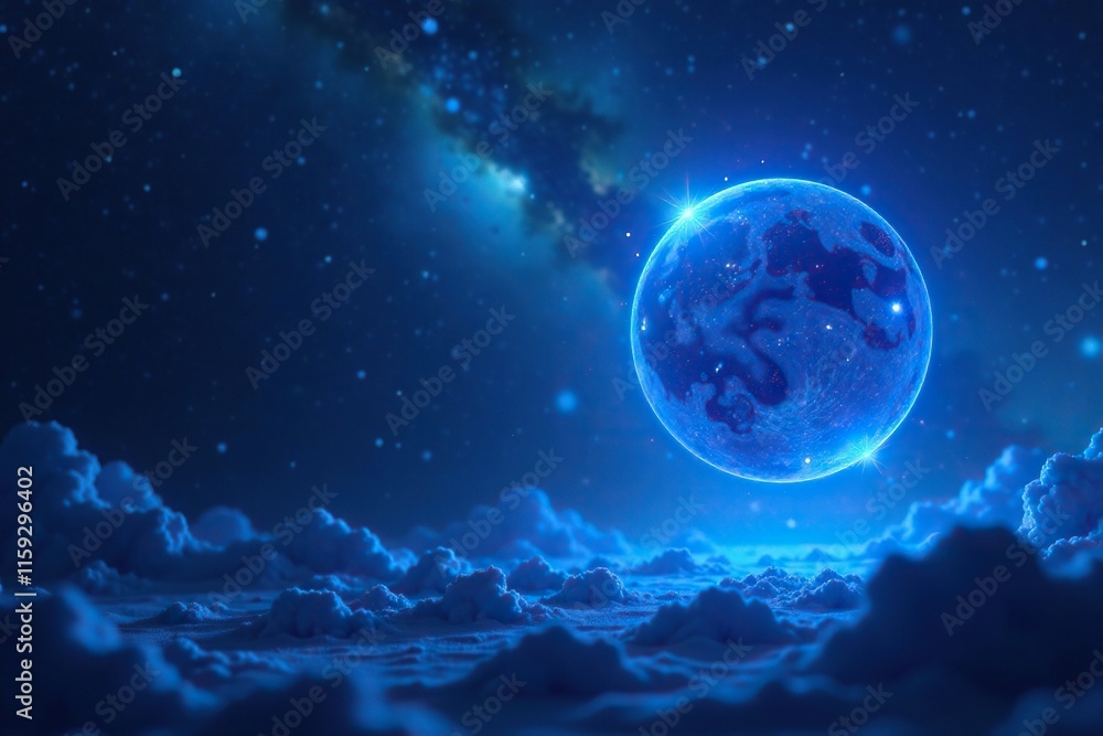 Fototapeta premium Glowing blue orbs suspended in an infinite void, atmospheric, orb