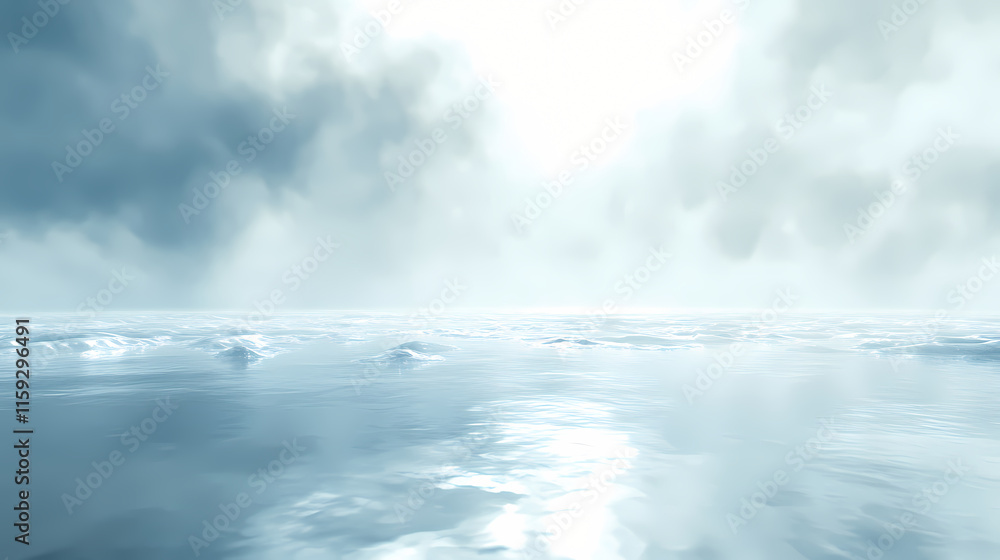 Fototapeta premium Icy Serenity: A breathtaking panoramic view of a serene, icy landscape under a dramatic sky. The scene evokes a sense of tranquility and vastness.