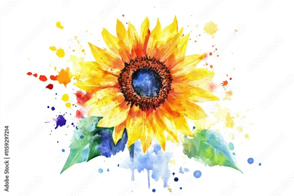 A beautiful watercolor painting of a single sunflower on a clean white background, perfect for use in designs where you want to add some natural beauty and simplicity A beautiful watercolor painting of a single sunflower on a clean white background, perfect for use in designs where you want to add some natural beauty and simplicity
