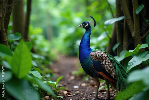 Wallpaper Mural Majestic peacock struts through the dense undergrowth of the tropical jungle, wildlife, undergrowth Torontodigital.ca
