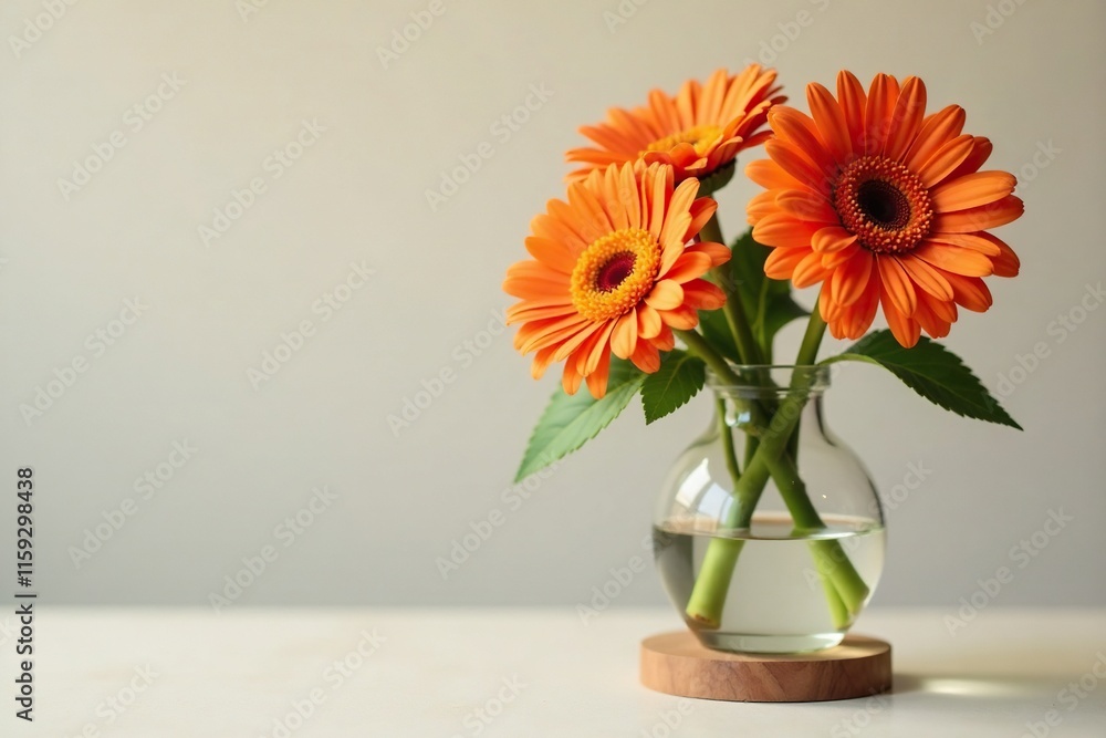 custom made wallpaper toronto digitalOrange gerbera daisies in a clear glass vase with a wooden base, gerbera daisies, bloom