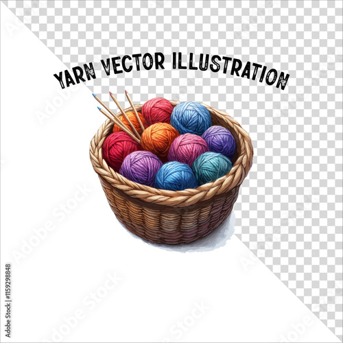 A clipart of knitting needles and yarn with basket. Skein of yarn with knitting needles