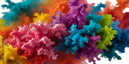 Vector abstract colorful rainbow holi paint and colorful cloud smoke powder explosion isolated on transparent wide panorama background.