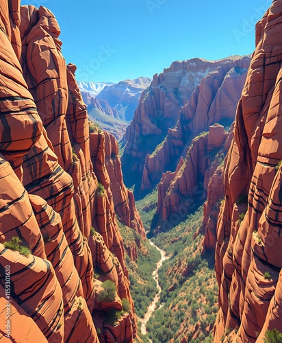 Art Deco Illustration of Zion National Park - Angels Landing Trail