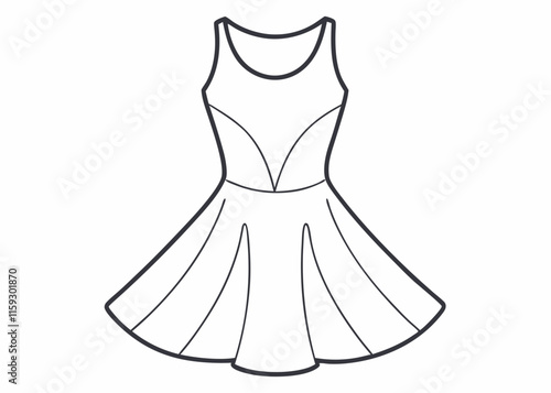 Vector illustration of a women dress with short sleeves and a long skirt. Isolated female dress cloth design

