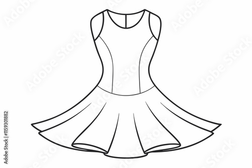 Vector illustration of a women dress with short sleeves and a long skirt. Isolated female dress cloth design

