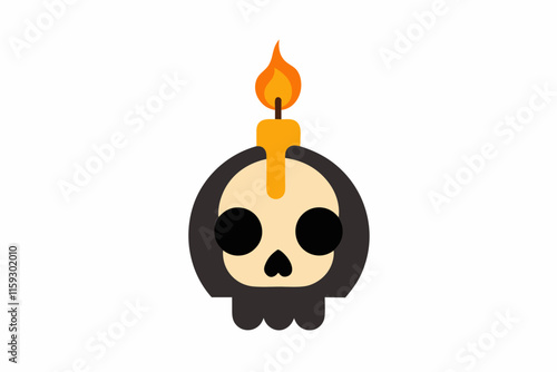 Halloween Skull Candle Vector Illustration on White Background