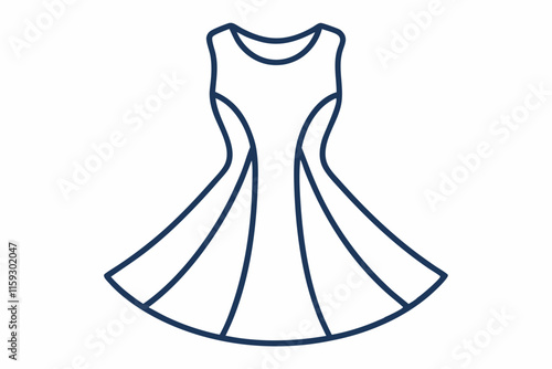 Vector illustration of a women dress with short sleeves and a long skirt. Isolated female dress cloth design

