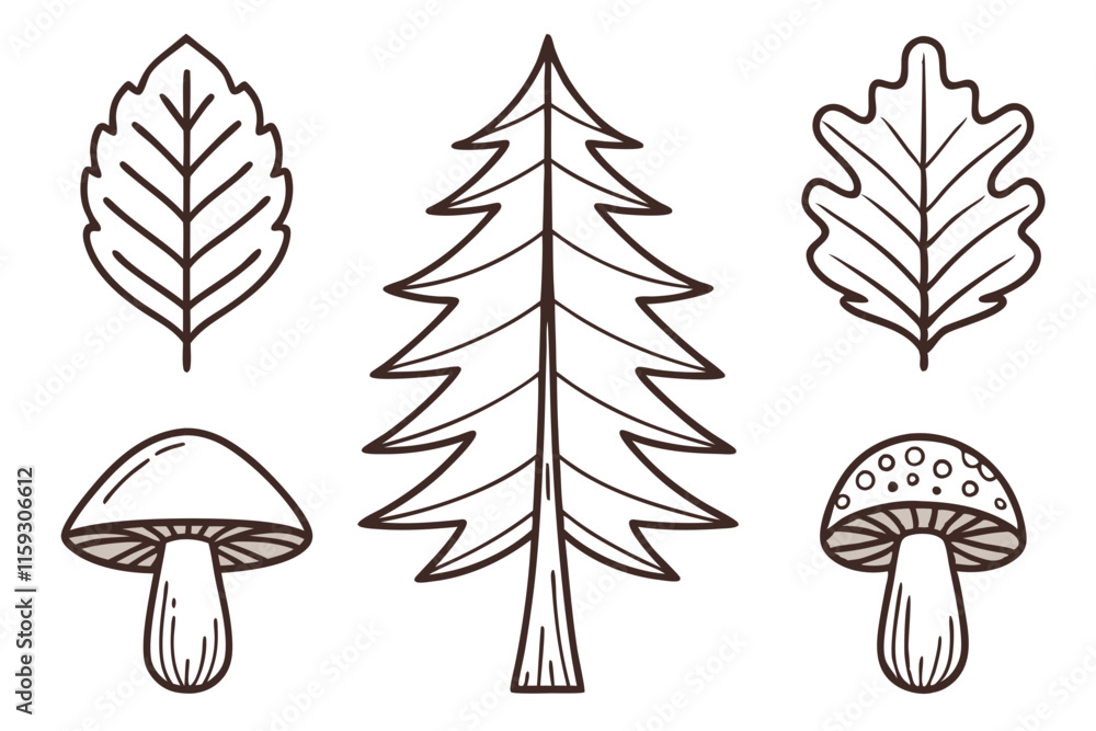 Obraz premium Hand Drawn Rustic Forest Elements Vector Pack (1)