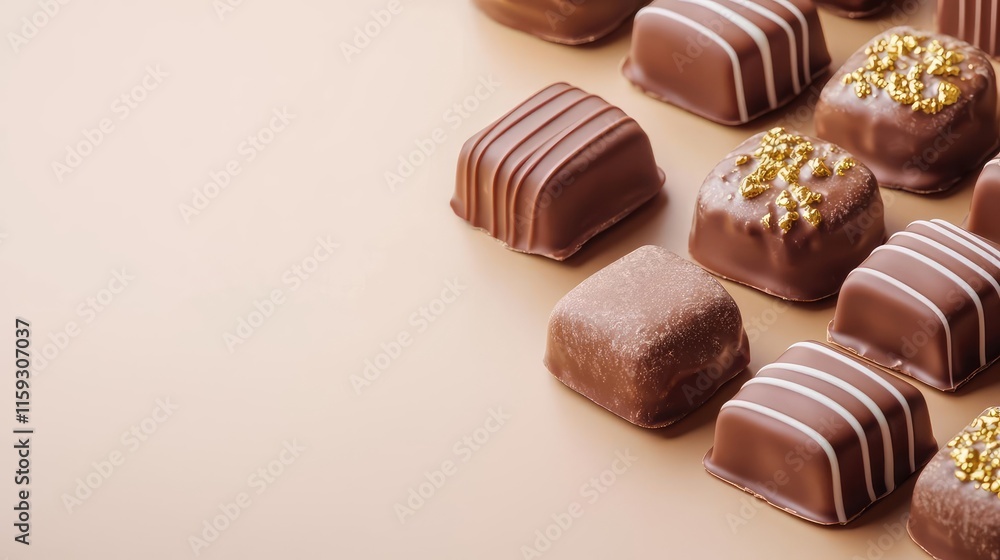 Minimal chocolates idea. Delicious assorted chocolates with beautiful designs and textures on a pastel background. Minimal chocolates idea. Delicious assorted chocolates with beautiful designs and textures on a pastel background.