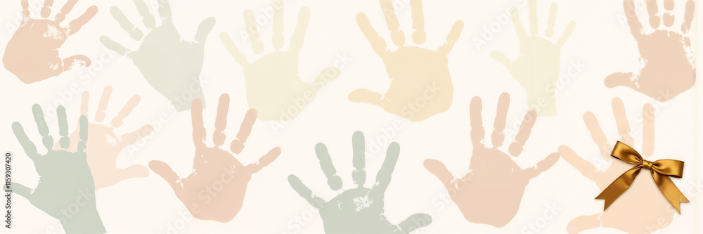 Handprints in pastel shades with ribbon Handprints in pastel shades with ribbon