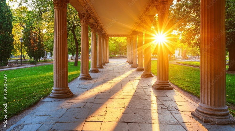 Fototapeta premium Elegant Columns Bathed in Warm Sunlight
