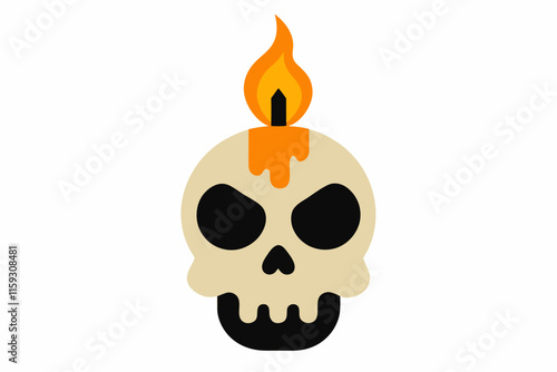 Spooky Halloween Skull Candle Vector Illustration on White Background