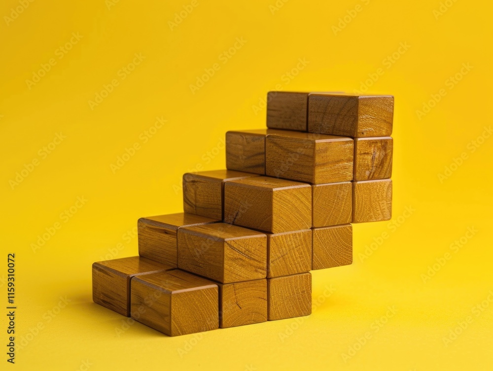 A creative design using wooden blocks in the shape of a staircase. A creative design using wooden blocks in the shape of a staircase.