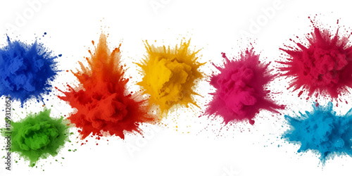 Colorful smoke rainbow holi painted fog festival background. Colorful rainbow paint color smoke cloud explosion isolated on transparent background.