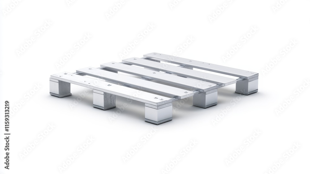 Silver Metallic Pallet On White Background, Ideal For Industrial Use, Shipping, Storage And Warehouse Applications, Versatile And Durable Packaging Solution