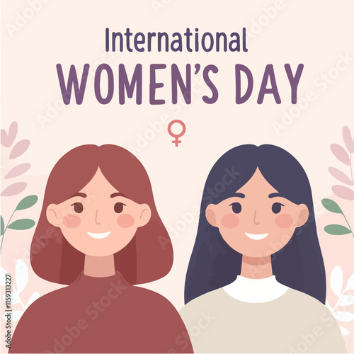 International Womens Day card design featuring two women embracing. Perfect for celebrating and honoring women on this special day. Feminist and empowering.