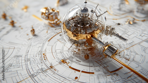  Space engineering design diagrams and patents. Science and technology.