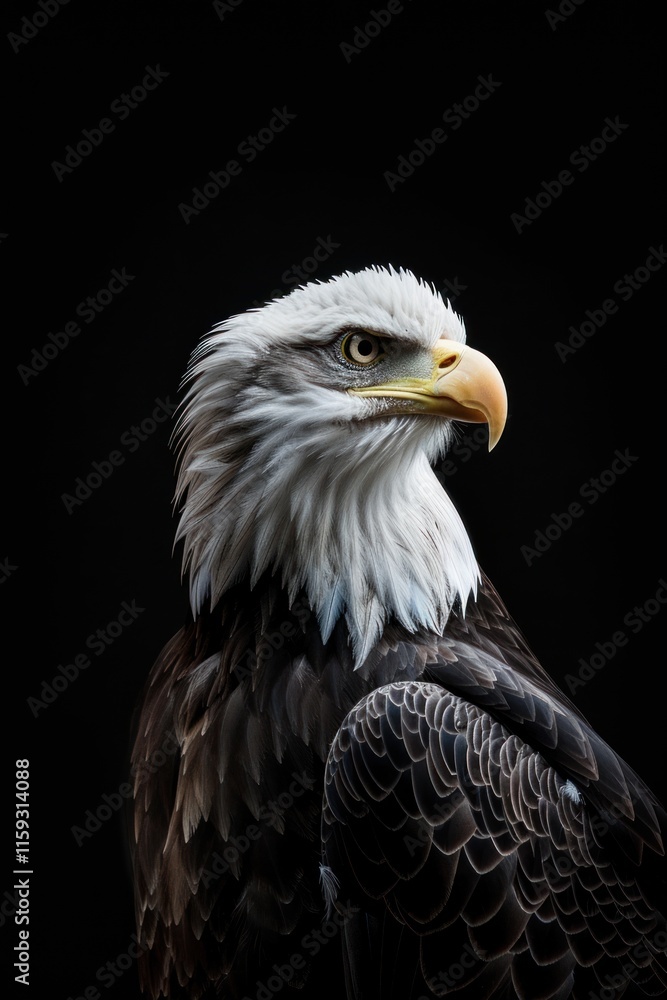Eagle portrait, dark background, looking right. Eagle portrait, dark background, looking right.