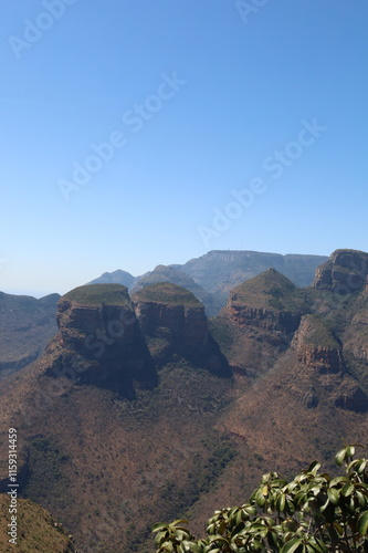 This picture depicts a mountain landscape on the blyde canyon in South Africa with the detail of the rondavels photo