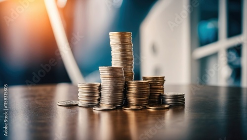 Stack of coins representing wealth and investment, ideal for finance related concepts, illustrating savings and economic growth photo