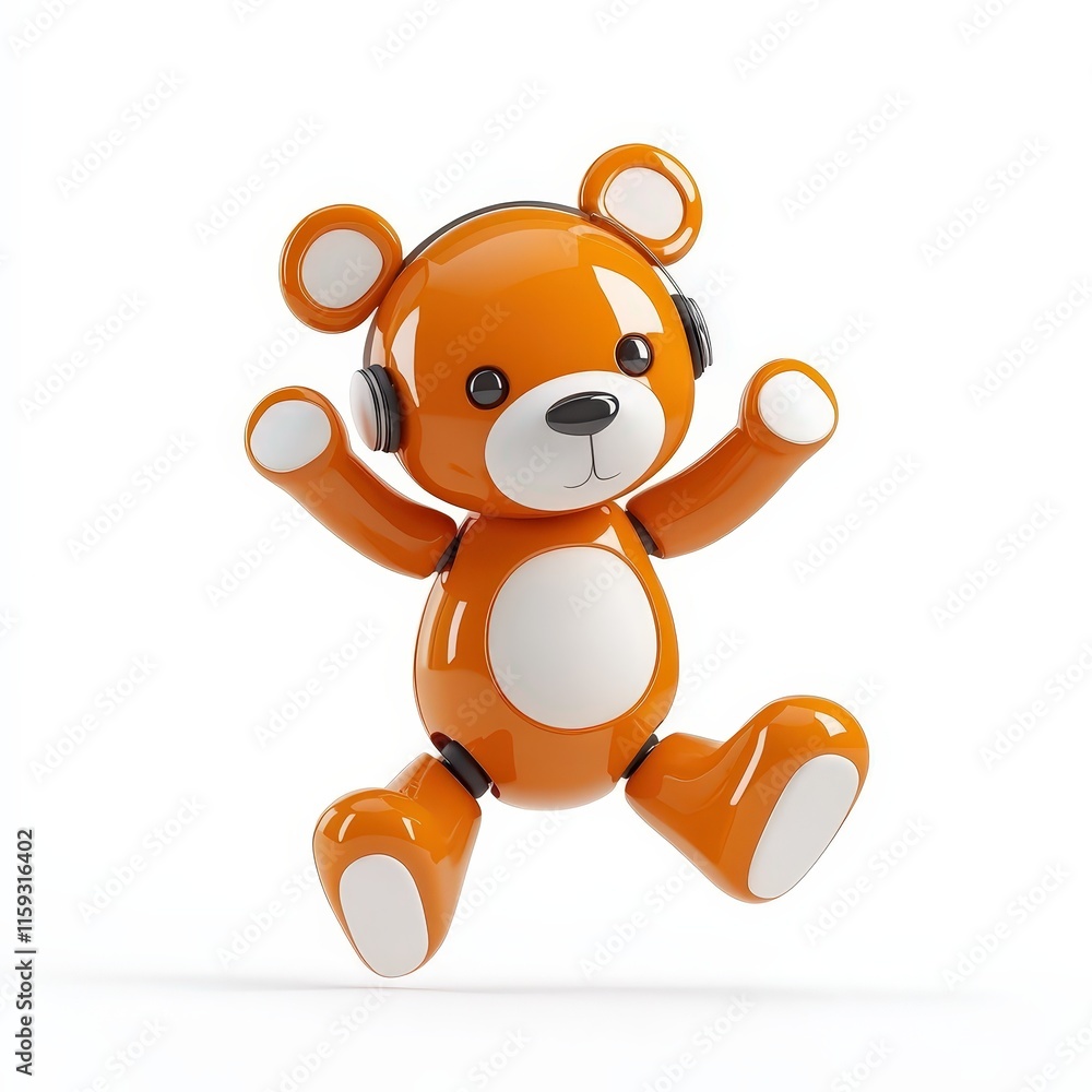 Fototapeta premium a dancing bear cartoon, animal character, 3D illustration, shiny and fun, isolated on white background
