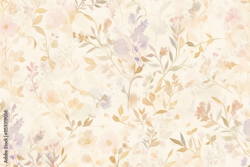 Fototapeta Naklejka Na Ścianę i Meble -  A soft floral pattern featuring delicate flowers and leaves in pastel colors.