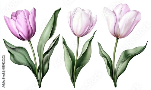 Wallpaper Mural Spring tulips watercolor set featuring vibrant flowers and lush green leaves for elegant designs Torontodigital.ca