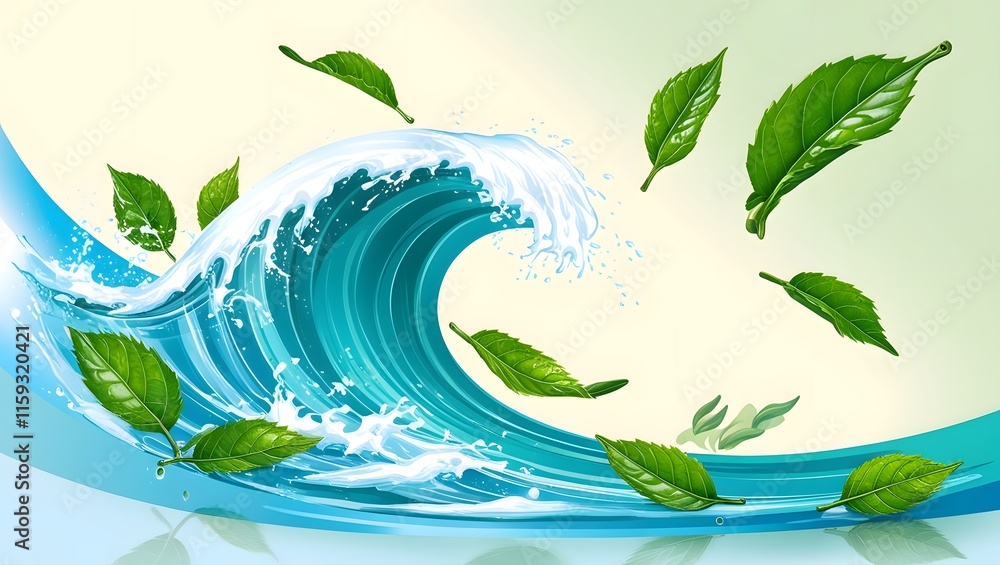 Fototapeta premium wave with leaves flying around