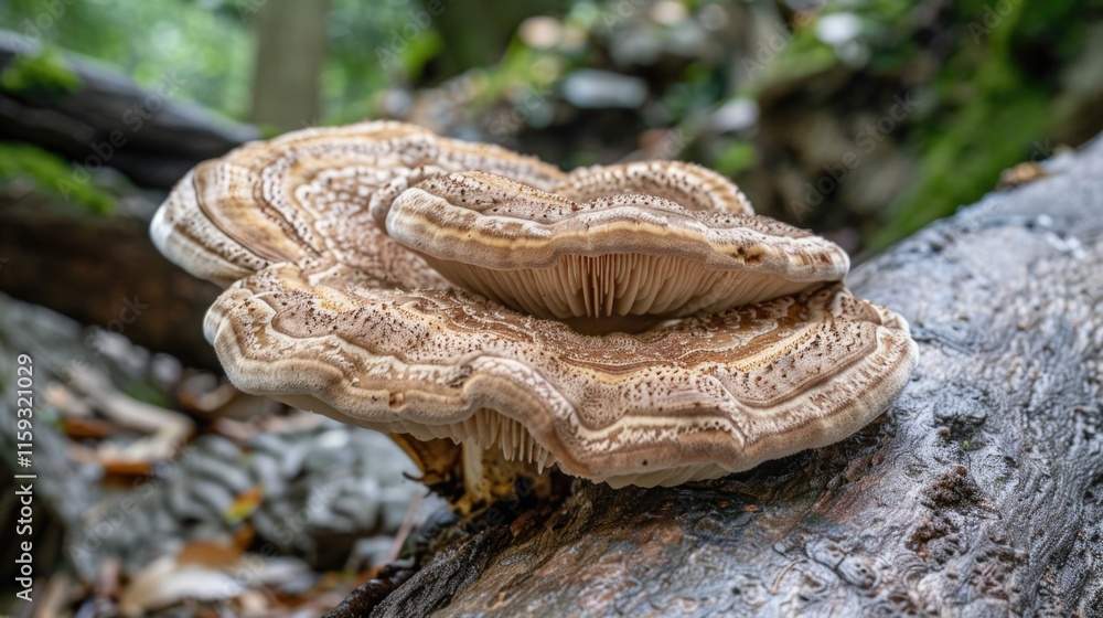 Mushroom growing on a rock in a forest setting. Mushroom growing on a rock in a forest setting.