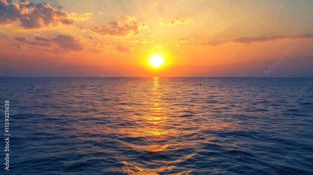 Fototapeta premium Vibrant sunset over calm ocean waters.