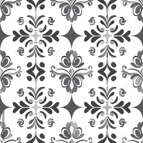 Elegant monochrome floral pattern with intricate designs, perfect for textiles or wallpaper.