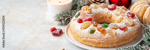 Wallpaper Mural Three kings holiday festive fruitcake topped with colorful candied fruits on a table, background Torontodigital.ca