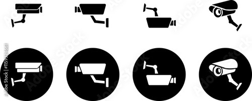 Cctv labels. Security cameras symbols for security and safety protection. Vector illustration